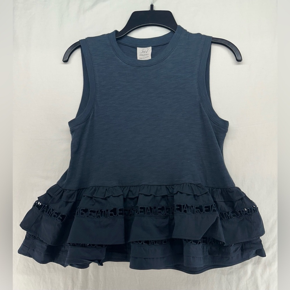 Cinq A Sept Landri Layered Ruffle Tank Gray Cotton Size S